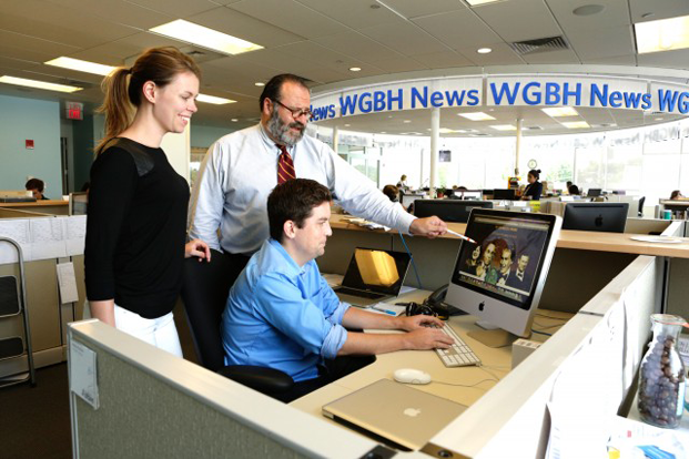 Peter Kadzis, senior editor of WGBH News, with Web producers Abbie Ruzicka and Brendan Lynch.